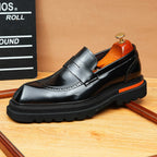 Men's Platform Brogue Leather Slip-On Dress Loafers