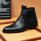 Men's Pointed Toe Leather Side-Zip Ankle Dress Boots