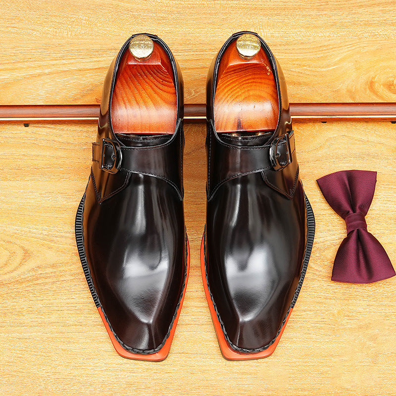 Men's Crossover Single Monk Strap Leather Formal Shoes