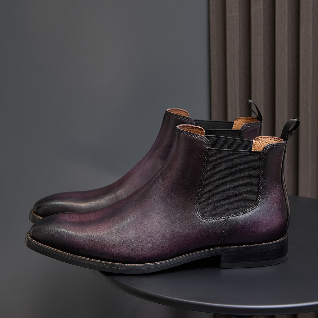 Burnished Leather Plain Toe Chelsea Boots for Men