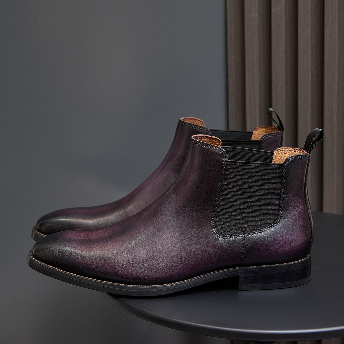 Burnished Leather Plain Toe Chelsea Boots for Men