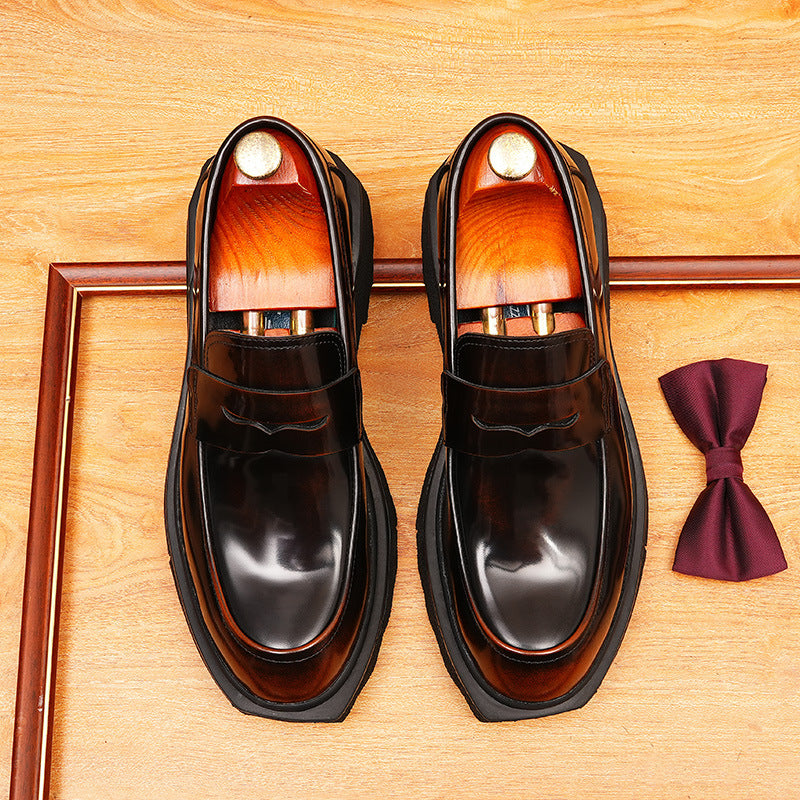 Men's Polished Pointed Toe Chunky Sole Leather Loafers