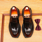 Men's Polished Pointed Toe Chunky Sole Leather Loafers