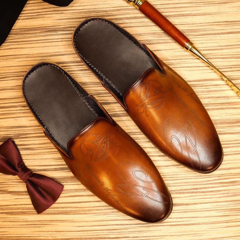 Men's Carved Leather Closed-Toe Mule Loafers