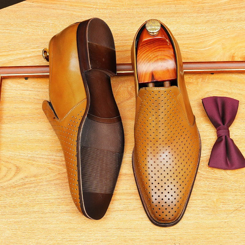 Men's Perforated Dot Pattern Leather Loafers