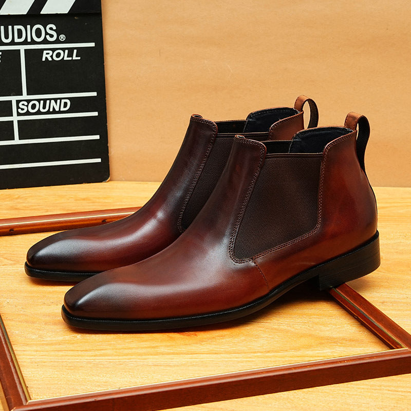 Men's Genuine Leather Slip-On Chelsea Dress Boots