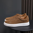 Men's genuine leather sneakers, tan lace-up upper with white platform sole