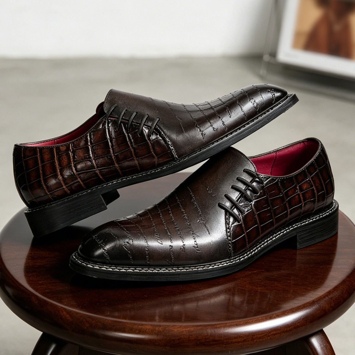 Men's Letter-Detail Crocodile Embossed Dress Loafers