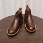Round Plain Toe Leather Lug Chelsea Boots for Men
