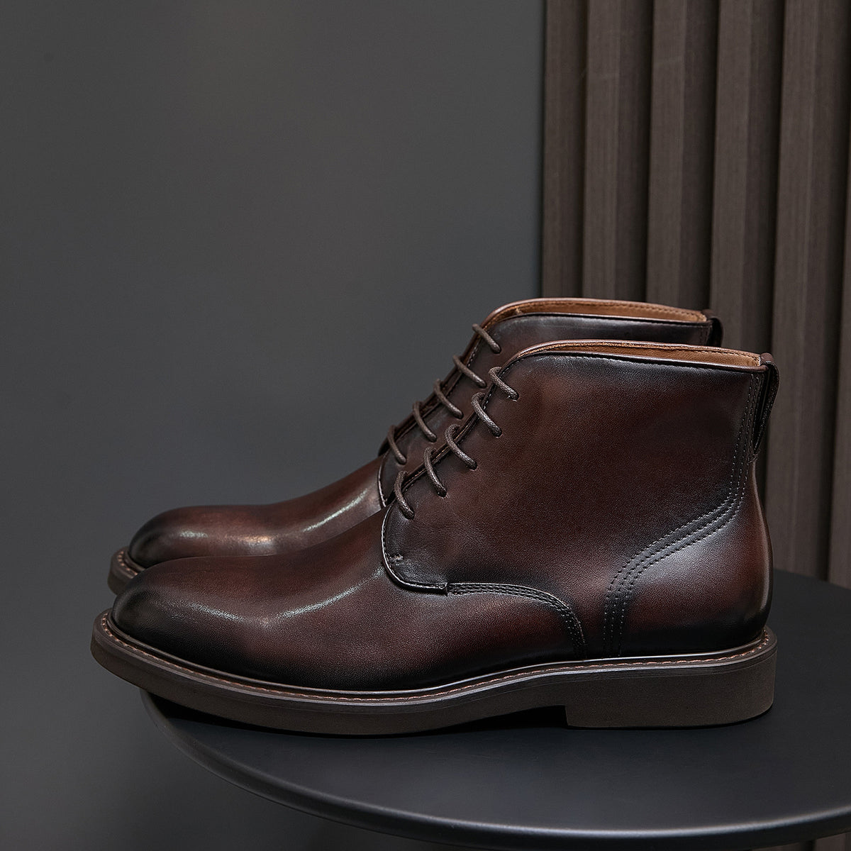Plain Toe Leather Derby Ankle Boots for Men