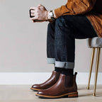 Men's Leather Contrast Welt Lug Sole Chelsea Dress Boots