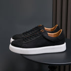 Men's genuine leather sneakers, black lace-up with white rubber sole