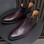 Burnished Leather Plain Toe Chelsea Boots for Men