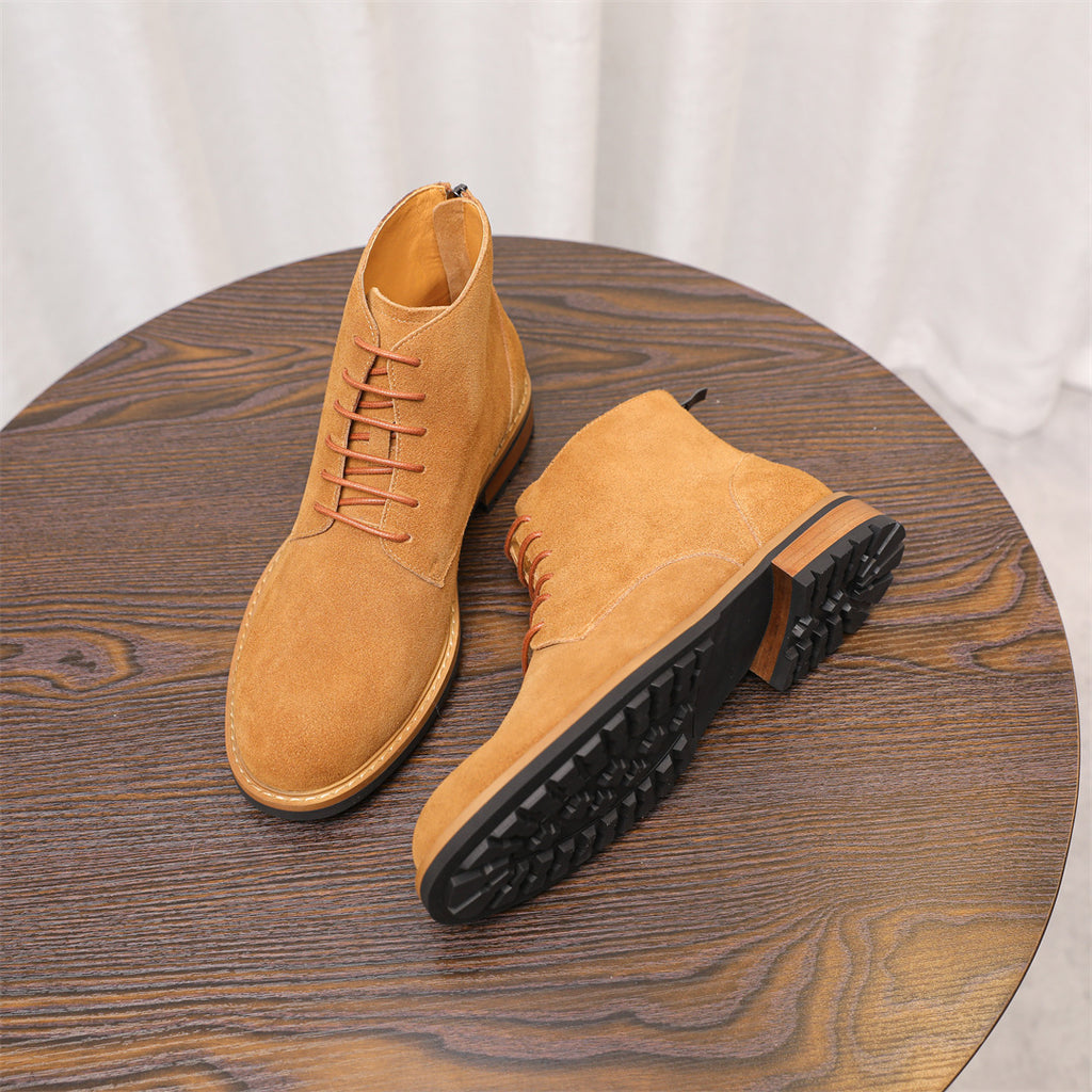 Men's Suede Plain Toe Back-Zip Lace-Up Ankle Dress Boots