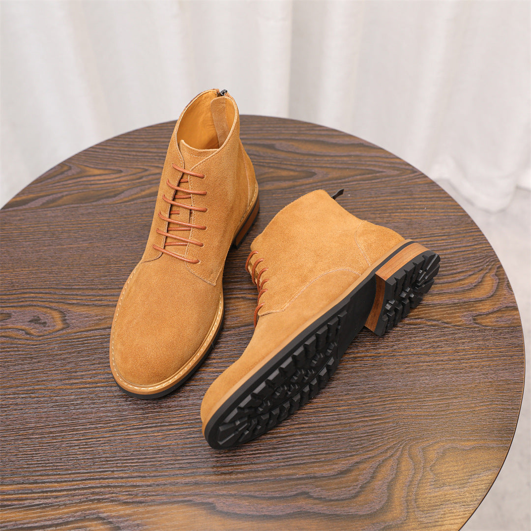 Men's Suede Plain Toe Back-Zip Lace-Up Ankle Dress Boots