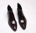 Men's leather side-zip dress boots with thick sole, dark brown