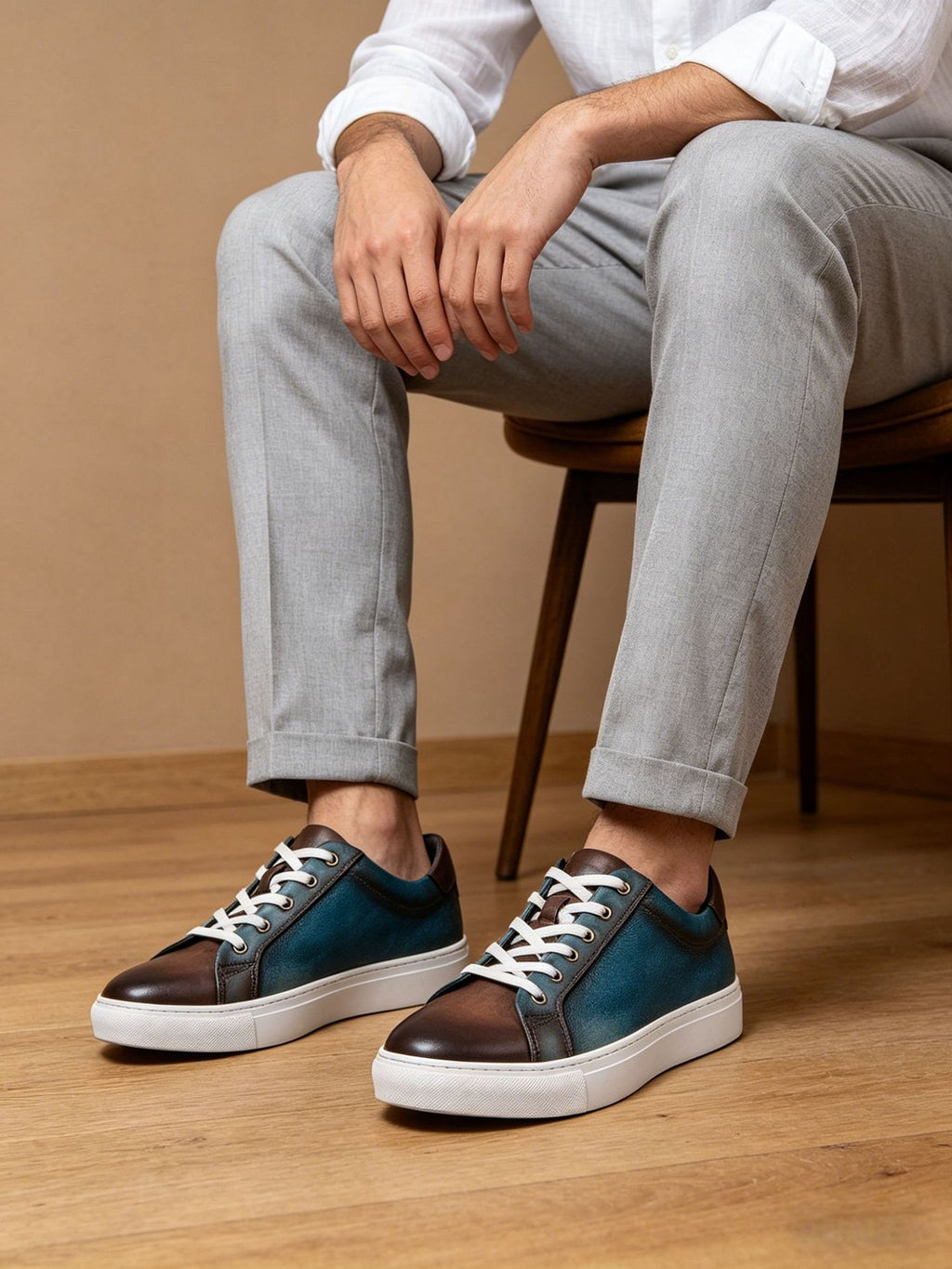 Men's Premium Two-Tone Patina Leather Sneakers