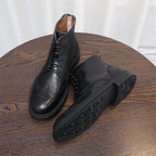 Burnished Wingtip Brogue Leather Back-Zip Boots for Men