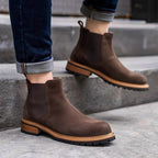 Round Plain Toe Suede Contrast-Welt Chelsea Boots for Men