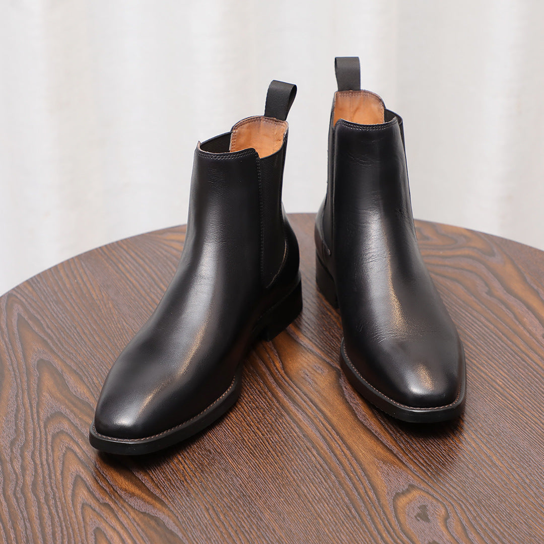 Pointed Plain Toe Leather Chelsea Boots for Men