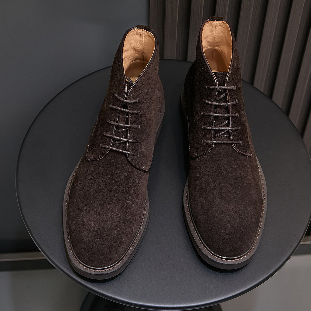 Men's Suede Plain Toe Stitched Welt Derby Ankle Boots