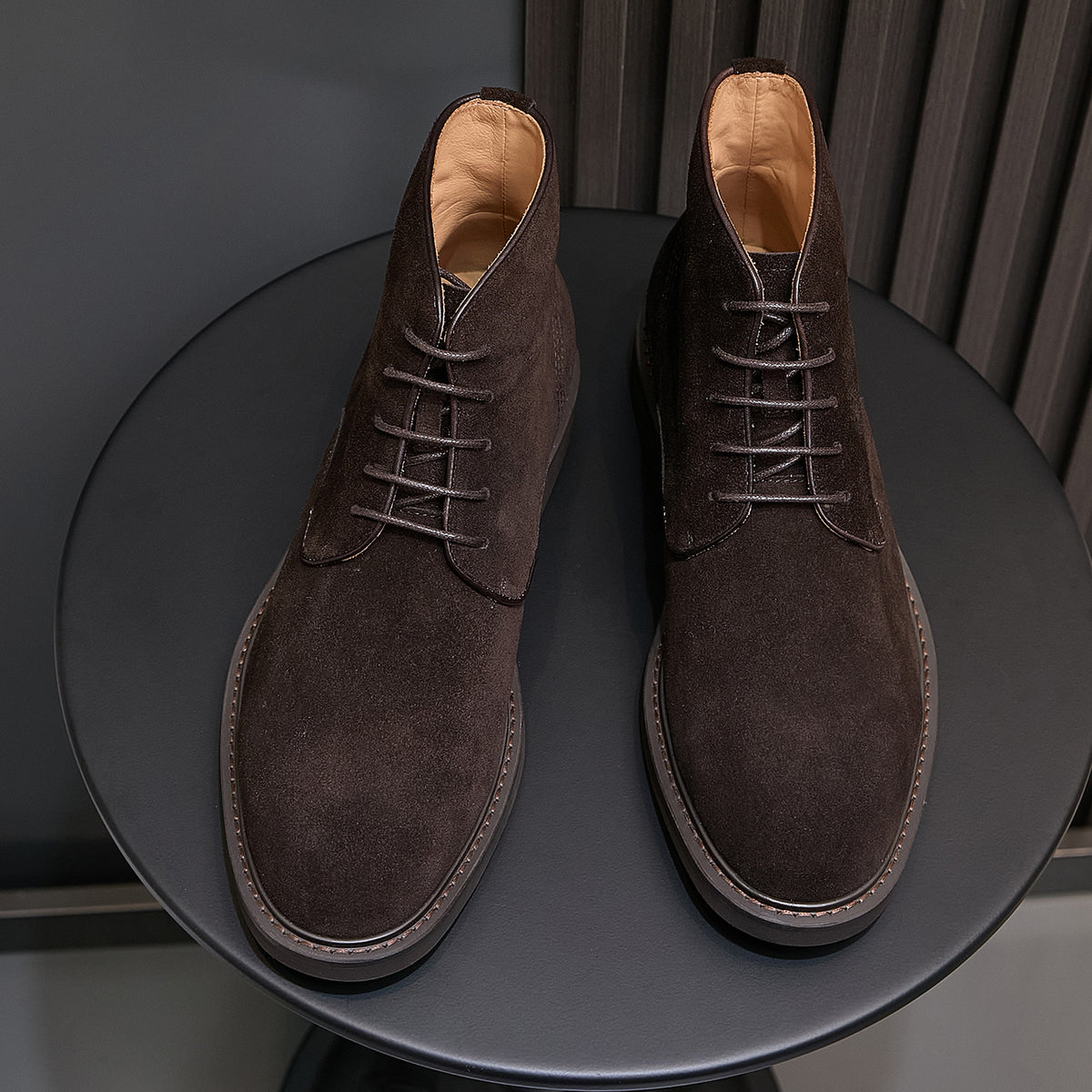 Men's Suede Plain Toe Stitched Welt Derby Ankle Boots