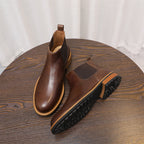 Round Plain Toe Leather Lug Chelsea Boots for Men