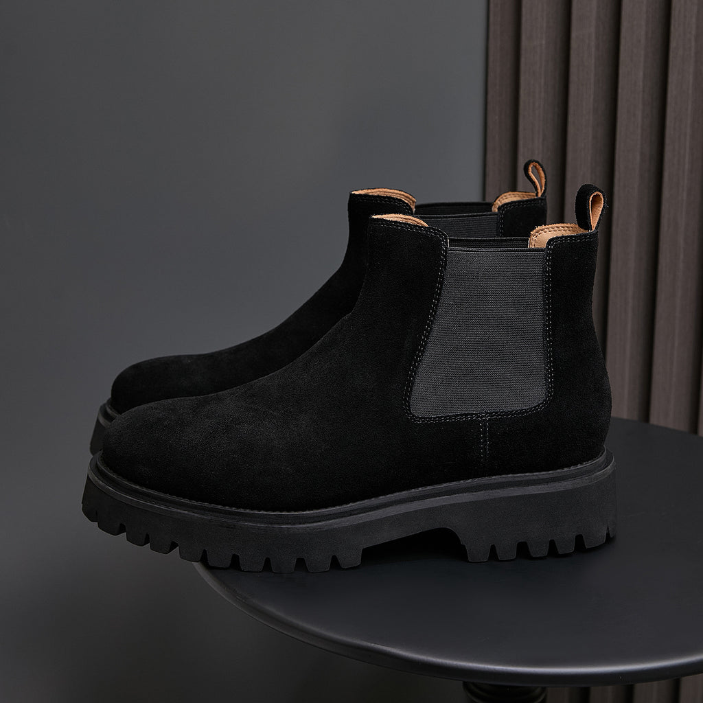 Pointed Plain Toe Suede Lug Chelsea Boots for Men