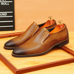 Men's Dot-Pattern Leather Slip-On Dress Loafers