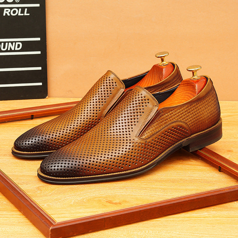 Men's Dot-Pattern Leather Slip-On Dress Loafers