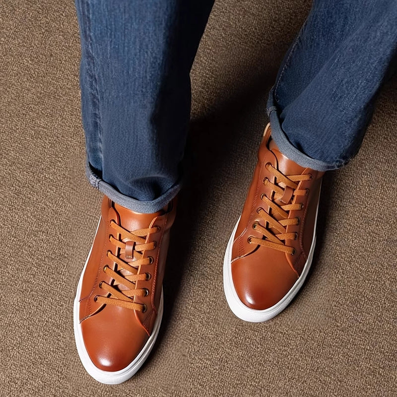 Men's Luxury Full-Grain Leather Low-Top Sneakers