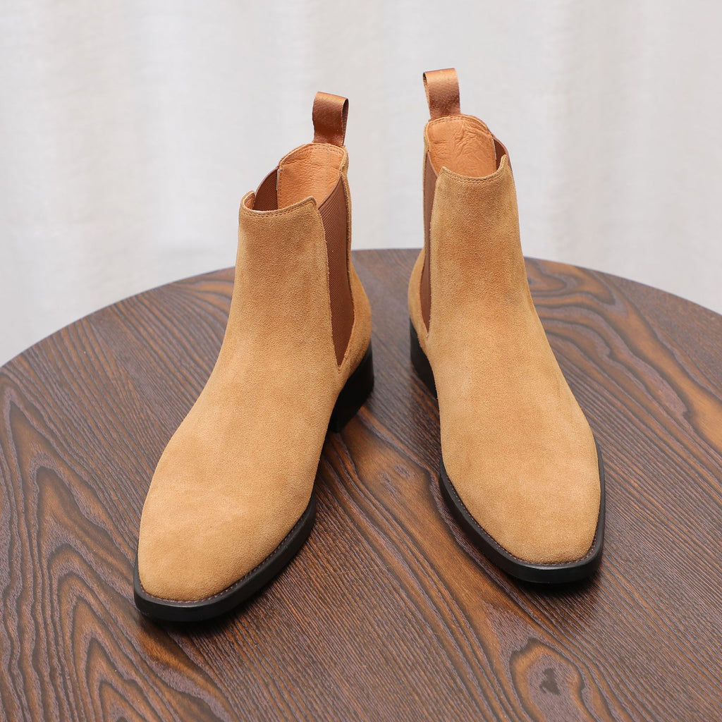 Men's Suede Chisel Plain Toe Elastic Chelsea Dress Boots