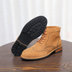 Wingtip Brogue Suede Back-Zip Lace-Up Boots for Men