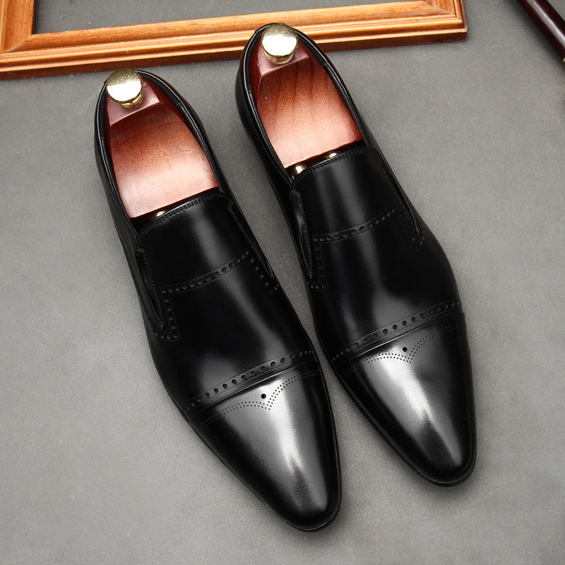 Men's Stitched Cap Toe Pointed Dress Loafers