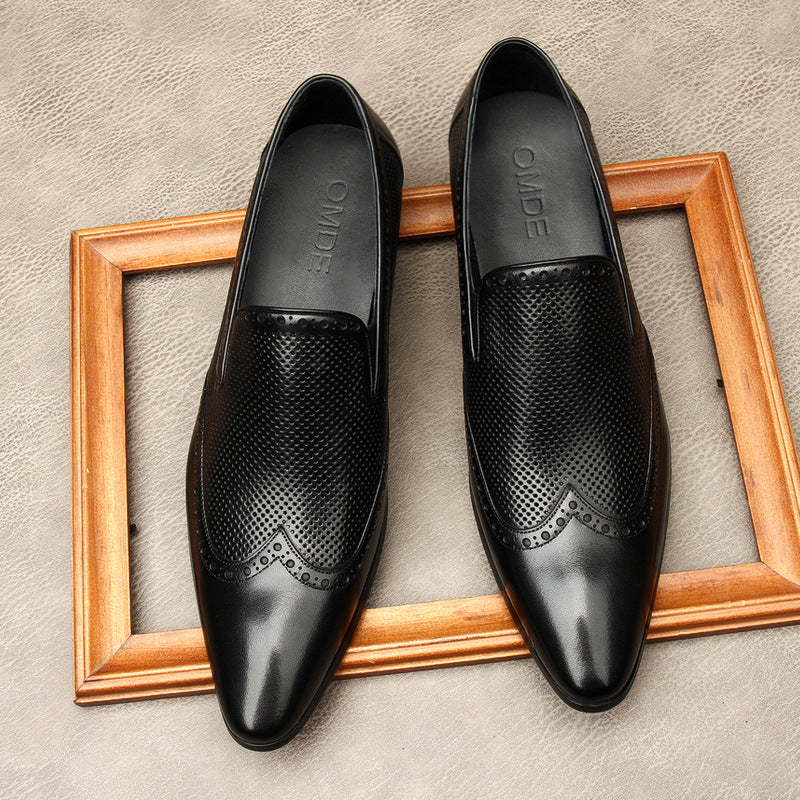 Chaussures habillées pour homme en cuir gaufré, à enfiler - Style britannique, bout pointu, tenue de ville formelle