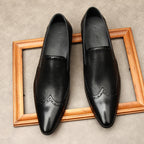 Chaussures habillées pour homme en cuir gaufré, à enfiler - Style britannique, bout pointu, tenue de ville formelle