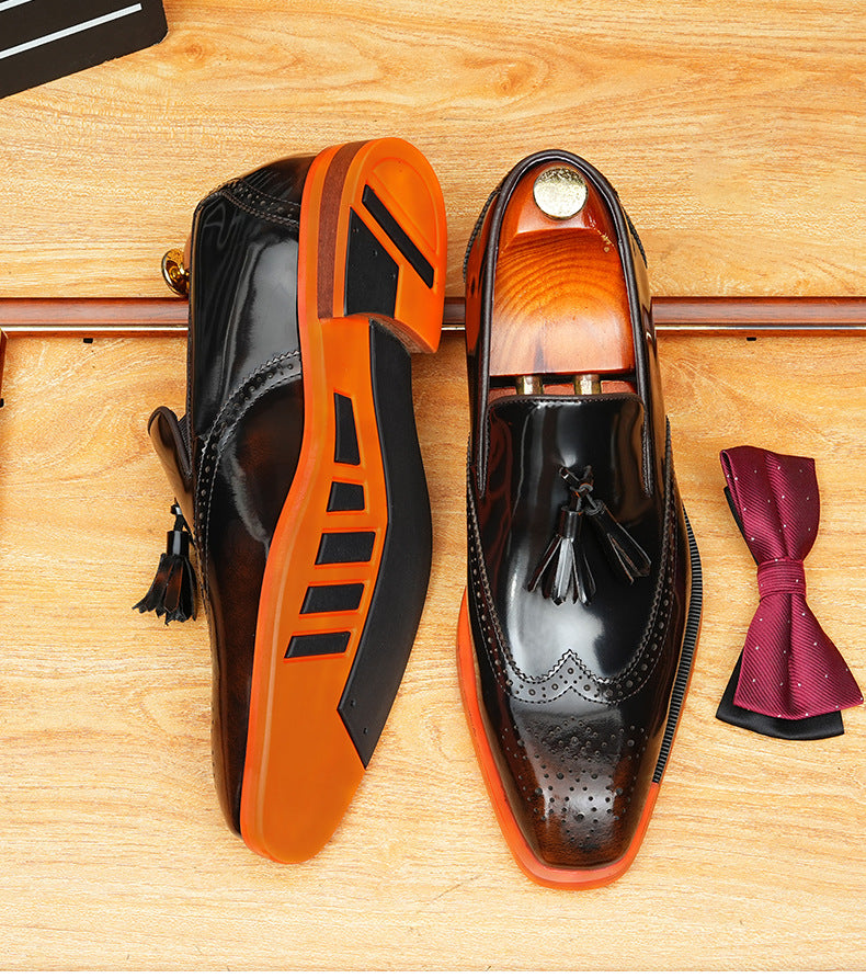 Men's Brogue Tassel Square Toe Leather Loafers