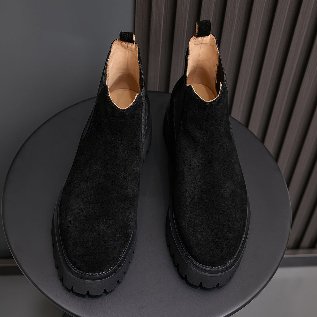 Pointed Plain Toe Suede Lug Chelsea Boots for Men