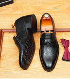 Men's Carved Tassel Pointed Toe Leather Loafers
