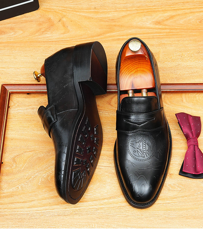 Men's Carved Tassel Pointed Toe Leather Loafers