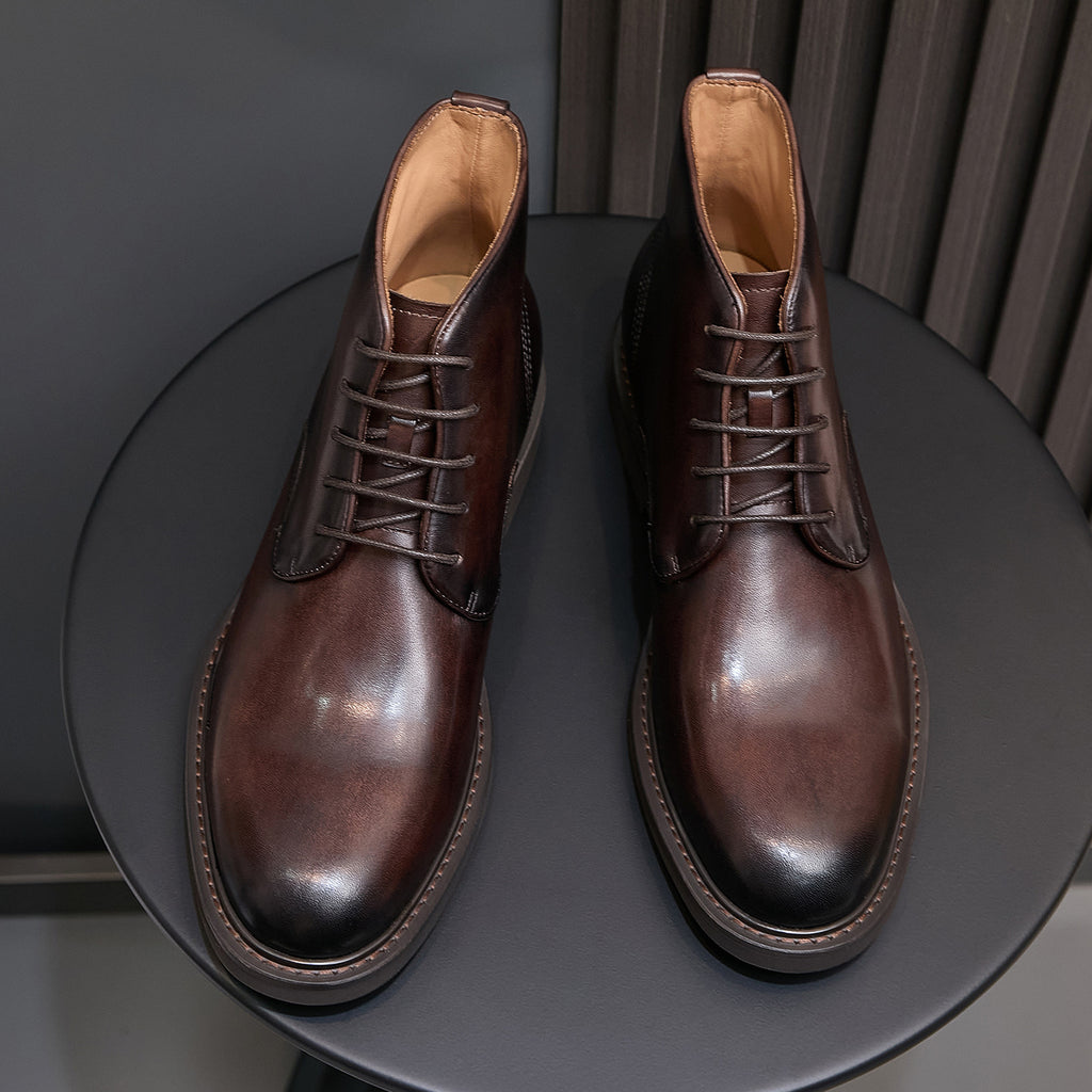 Plain Toe Leather Derby Ankle Boots for Men