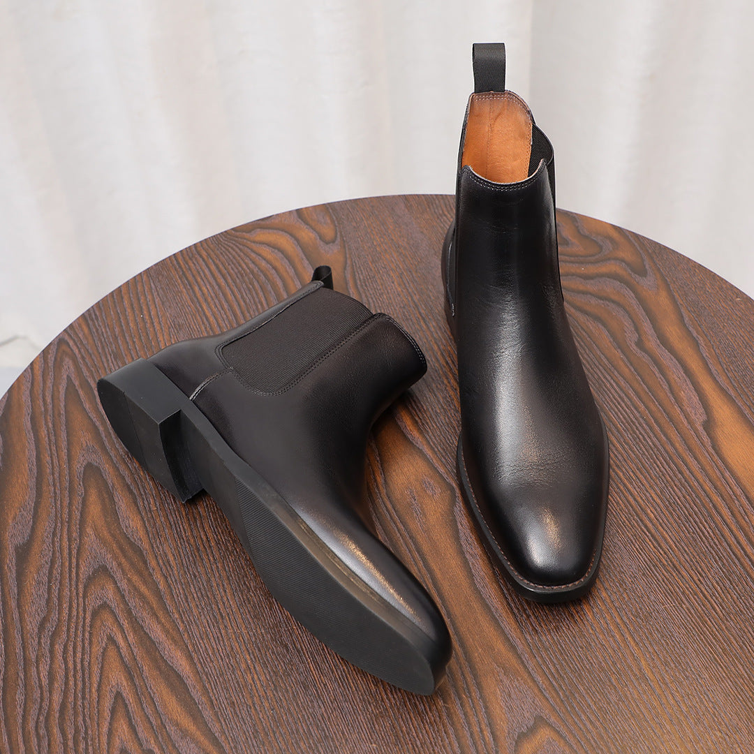 Pointed Plain Toe Leather Chelsea Boots for Men