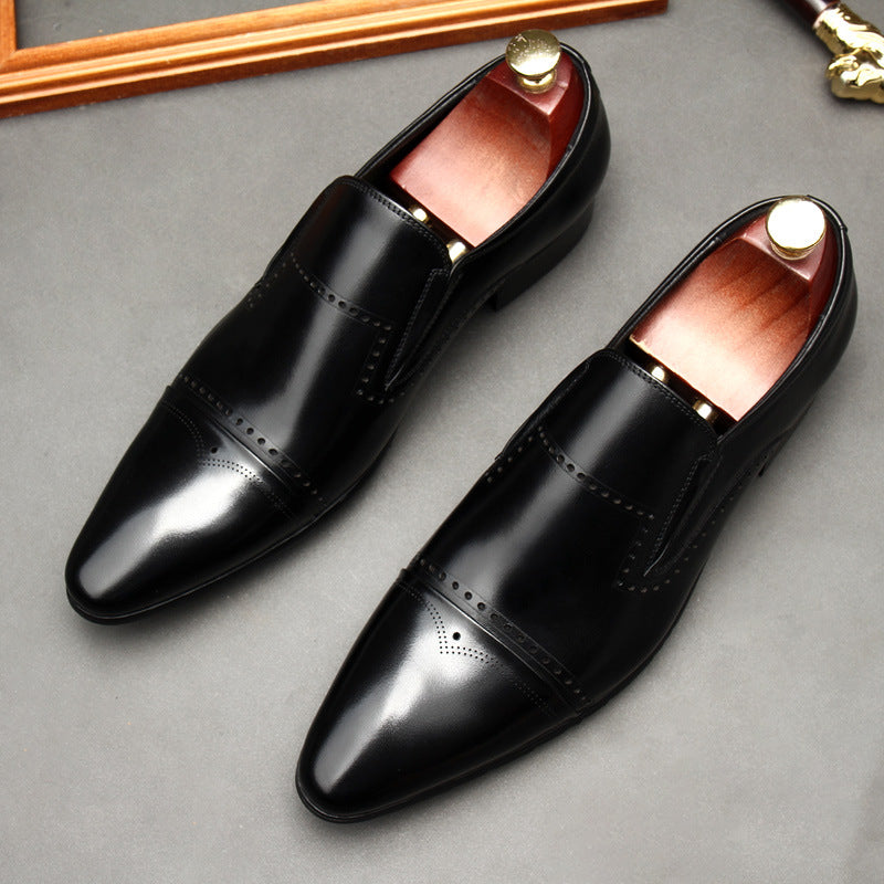 Men's Stitched Cap Toe Pointed Dress Loafers