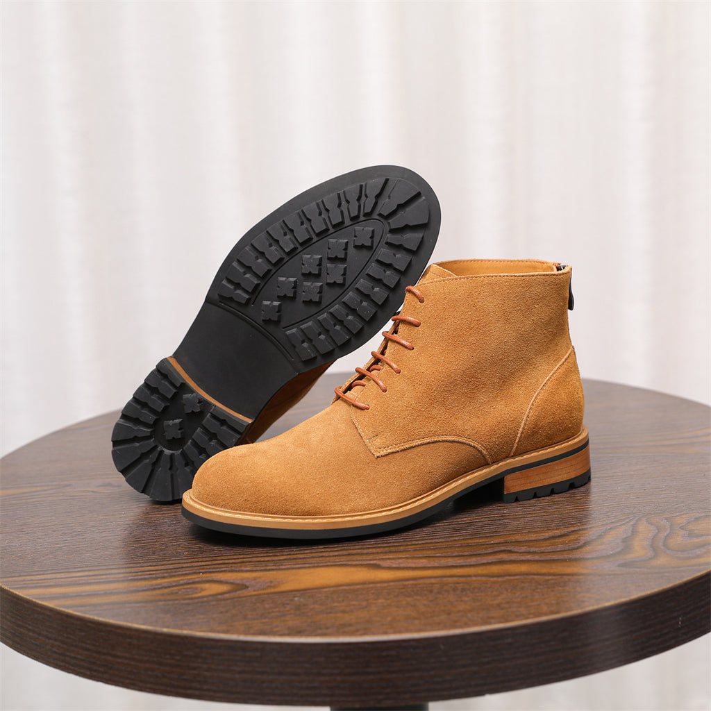 Men's Suede Plain Toe Back-Zip Lace-Up Ankle Dress Boots