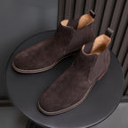 Almond Plain Toe Suede Chelsea Boots for Men
