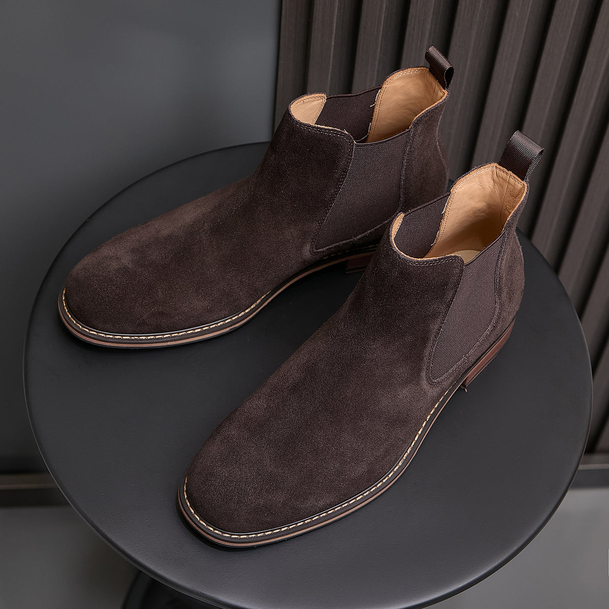 Almond Plain Toe Suede Chelsea Boots for Men
