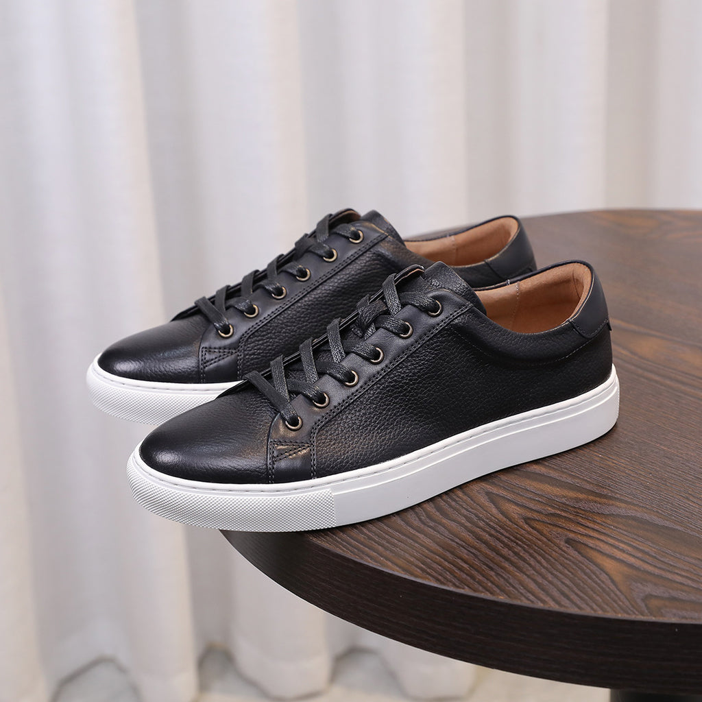 Men's Premium Pebbled Leather Burnished Sneakers