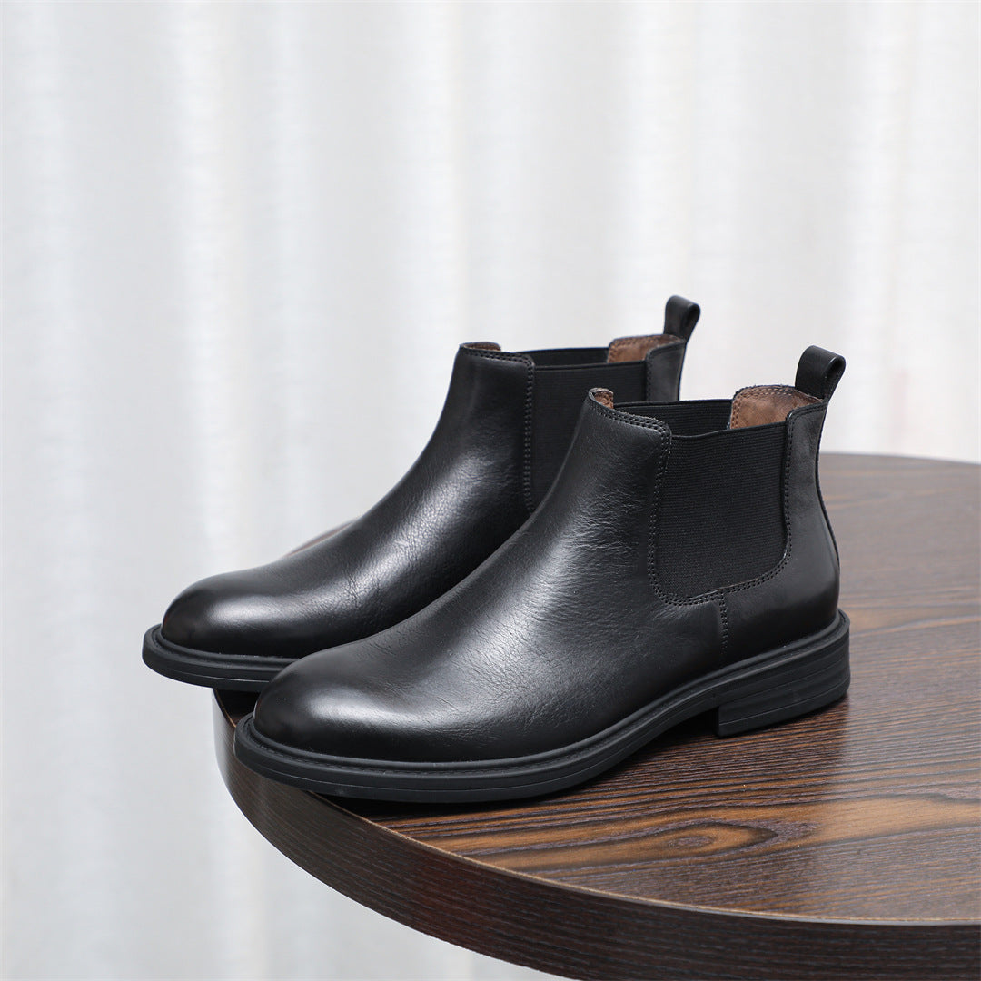 Men's Leather Plain Toe Elastic Gore Chelsea Dress Boots