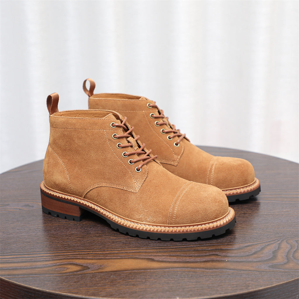 Cap Toe Suede Lug Sole Ankle Boots for Men