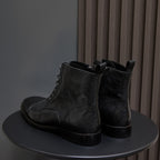 Cap Toe Leather Side-Zip Lace-Up Boots for Men